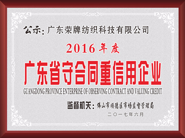 永利VIP2017年获顺德政府颁发“广东省守合同重信用企业”